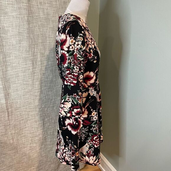 Nicole Miller Floral Crane Dress Black Print Romantic 6 With Pockets Unlined - Picture 5 of 9
